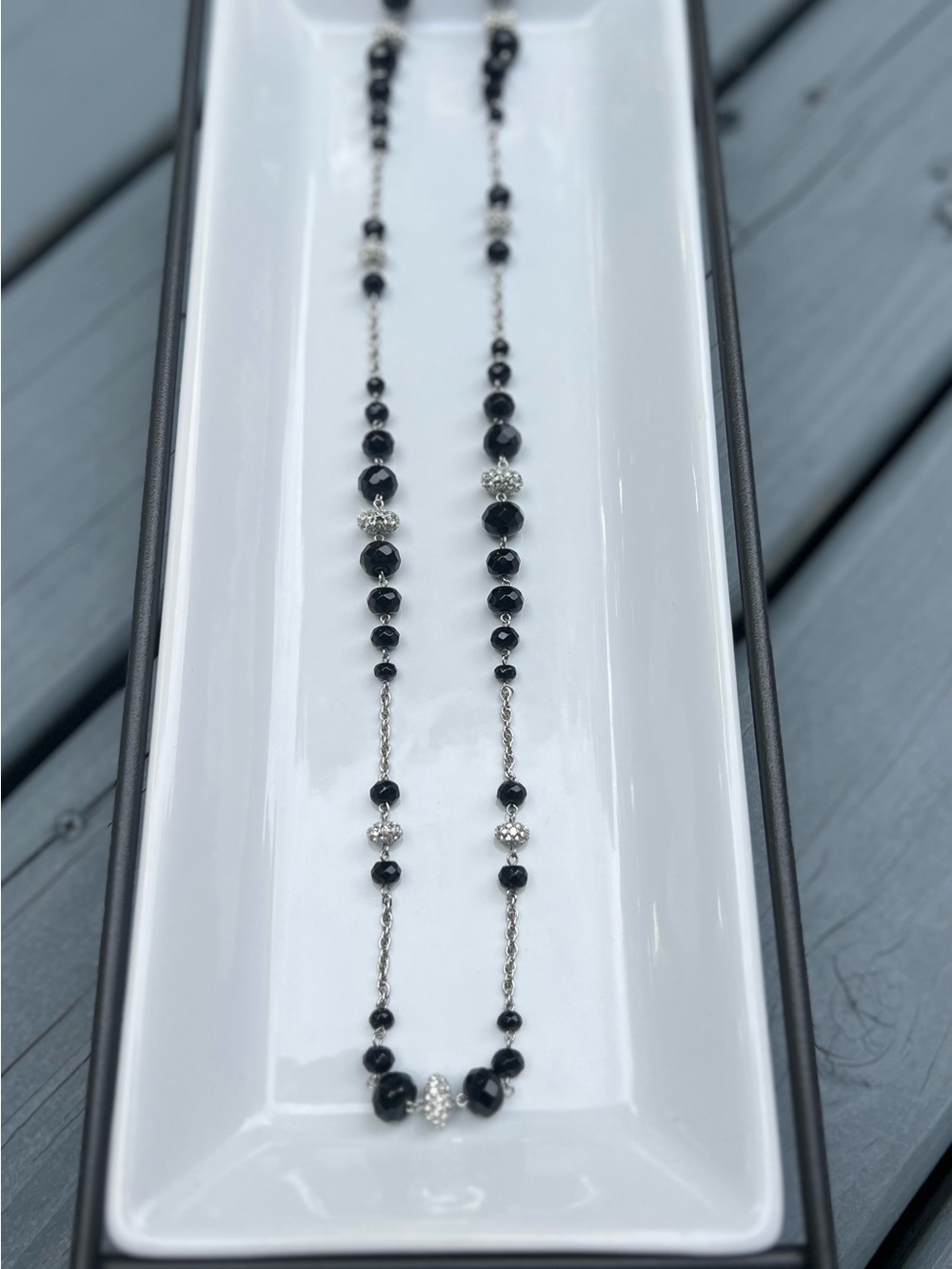 Monet Black Bead Necklace with Silver Accents